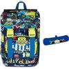 Mitama Zaino Estensibile 4 Zip, GAMING404, Nero, Doppio Scomparto + Astuccio Mitamini Animals, Chiusura con Zip, In Silicone, Blu, Bambino, Scuola Elementare