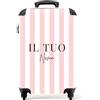 NoBoringSuitcases.com NoBoringSuitcases© Valigia Bambini, Trolley Bambina, | 55x40x20 cm - Bagaglio a Mano, Personalizzabile (Strisce Rosa e Bianche - Verticali)