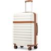 KONO Valigia Bagaglio a Mano Trolley Media Valige Rigida Medio Viaggio ABS+PC Hardshell Leggero con 4 Ruote e TSA Lucchetto, Crema/Marrone