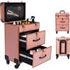 TkkMivcOC Grande valigetta cosmetica trolley, professionale per trucchi con ruote rimovibili, valigetta per trucchi in alluminio, per riporre utensili da trucco (oro)