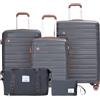 Travelhouse Ascona - Set di 5 bagagli, valigetta con ruote, policarbonato + custodia rigida ABS, borsa da viaggio e beauty case, set di bagagli a mano, grigio., S, M, L, Set di valigie