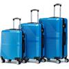 R.Leone Valigia da 1 Fino a Set 4 Trolley Rigido grande, medio, bagaglio a mano 55x40x23 cm Wizz, ITA Airways e bagaglio 45x36x20 cm EasyJet in ABS 8005 (Azzurro, Set 3 Pezzi S M L)