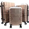 R.Leone Valigia da 1 pezzo Fino a Set 4 Trolley Rigido grande, medio, bagaglio a mano e beauty case 8 ruote in ABS 611 (Set 3 Pezzi S M L, Rose Gold)