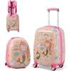 SOARS Set di Valigia 18'' + Zaino 12'' per Bambini 2 Pezzi, Bagagli 2-in-1 con Zainetto da Viaggio Aereo, Trolley con Maniglia Telescopica e 4 Ruote a 360° (Rosa Sirena)