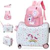 R.Leone Valigia Cavalcabile per Bambini Ryanair 55x40x20 cm + 30x23x14 cm Set 2 Pezzi Trolley Bagaglio a mano 4 Ruote e Zaino 311 (Unicorno, Valigia 55x40x20cm+Zaino)