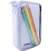 FCP Astuccio Scuola Tinta Unita 4 zip completo Lilla + 5 Pastelli Tinta Unita + omaggio portachiave fischietto
