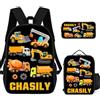 ASD Jewerly 3Pcs Set personalizzato ingegneria veicoli a tema zaino borsa regalo, nome personalizzato costruzione veicoli a tema escavatore camion stampa zaino casual laptop daypack borsa (style03)