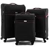 R.Leone Valigia da 1 pezzo Fino a Set 3 Trolley Stoffa ultra leggero grande, medio e bagaglio a mano 4 ruote 8483 (Nero, Set 3 S M L)