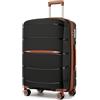 KONO Valigia Media in PP Rigida 20 kg - Trolley con Ruote 360°TPE, Leggera con Serratura TSA (66,5 cm, Nero/Marrone)