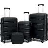 PROVITERA Set 4 Valigie Rigide con Beauty Case in Polipropilene Ultra Resistente agli Urti, Trolley Manico Telescopico e Ruote Easy Roll, Serratura Codice Rinforzata e Design Moderno (Nero Metal)