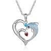 ALBERTBAND Collana personalizzata delfino a forma di cuore con 2-8 nomi con ciondolo inciso Birthstone per le donne Collana con promessa di famiglia per gioielli di San Valentino (2 nomi)