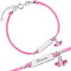 Sakrami Bracciale Argento 925 Bimba Cordoncino Rosa Ape Rosa Piastrina Incidibile Kids Collection + Confezione Regalo Personalizzata - Braccialetto per Nascita Comunione o Battesimo
