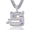 ICEDIAMOND 18K Demon S Bling Iced Out Ciondolo & 14MM CZ Diamond Collana a catena cubana, oro bianco placcato gioielli hip hop per gli uomini (White,18''Cuban)
