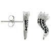 Remo Gammella Orecchini Donna Cornetto in Argento 925 bagnati in Oro Bianco con Zirconi Neri. Orecchini Cornetto Portafortuna Argento 925.