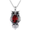 LONAGO Collana con gufo, in argento sterling 925, 6 mm x 8 mm, taglio ovale, pietra portafortuna, vintage, gufo, collana da donna, Argento sterling, Granato