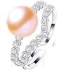BISONBLUE Anello Anelli Gioielli Donna Uomo Regalo Anello Di Perle D'Acqua Dolce Naturali Con Zirconi Di Lusso Anelli Di Perle Regolabili Per Feste Di Moda Per Donne Ridimensionabili Rosa