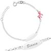 Sakrami Bracciale con Pony Rosa in Argento 925 e Piastrina Incidibile per Bambini Kids Collection + Confezione Regalo Personalizzata + Braccialetto per Nascita Comunione Battesimo Compleanno