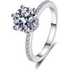 Skcess Anello da donna in argento 925, 6 artigli, anello moissanite da 2 carati, anello nuziale per matrimonio, Zirconia cubica
