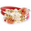 Venezia Classica - Bracciale da Donna con perle in Vetro di Murano Originale e vera pelle Toscana, Collezione Diana, modello Contrarie con foglia in oro 24kt, Made in Italy certificato (Rosso)