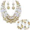 BOCAR Set Gioielli Chunky Statement a 3 Strati, Collana, Orecchini e Bracciale con Perline in Acrilico e Legno, Stile Boemo per Donna (NK-10625-White+er+br)
