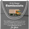 Bramart Collana Cubana Uomo Camionista idea regalo compleanno - Idee Regali per lui Natale Festa del papà - Accessori gadget Camionisti - Cofanetto con DEDICA incluso (Camionista - Argento)
