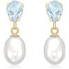 Carissima Orecchini a goccia con topazio blu e perla da 7 x 20 mm in oro giallo 9 ct