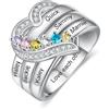 kaululu Anello Personalizzato da Donna Argento 925 con Nome, Anello Cuore e Pietra Portafortuna per Mamma, Nonna, Moglie, Regalo per Festa della Mamma, Natale, Compleanno (Nomi 6)