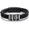 Jeweidea Bracciale Personalizzato da Uomo in Pelle PU con Incisione Nome Bracciale Regolabile con Perline in Acciaio Inossidabile per Papà Regalo della Festa del Papà