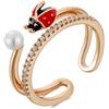 BISONBLUE Anello Anelli Gioielli Donna Uomo Regalo Simpatico Anello Aperto Con Perla E Coccinella Per Donna, Zirconi Naturali, Regali Unici Ridimensionabili
