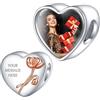 NINGAN Personalized Photo Charms Birth Flower August Poppy Beads Argento Sterling Personalizza Immagine Cuore d'amore per le donne Bracciali e collane Regali per le ragazze