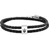 Maserati Bracciale Uomo in Acciaio, Pelle Intrecciata, Collezione LEATHER, Tridente