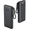 VRURC Batteria Esterna Cavo Integrato 10000mAh Power Bank USB C 5 Uscite Ultra Sottile Batteria Portatile con Schermo LED per iPhone Huawei Samsung (nero)