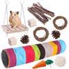 Generic Set di giocattoli per criceti, tunnel per animali domestici, criceti, conigli, porcellini d', dentizione, in legno, giocattoli naturali per conigli, giocattoli per guinea