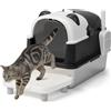 LEADZM Lettiera per gatti XXL, contenitore per lettiera chiuso, in acciaio inox, con coperchio rimovibile, paletta per lettiera e tappetino per pavimento, motivo Panda, colore: nero e bianco