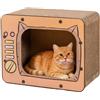 Generico Casa Graffiatoi Per Gatti - 40x22x31cm Casa Per Gatti In Cartone A Forma Di TV | Casetta Tiragraffi Per Gattini Grande | Robusta Cuccia Per Animali Ondulata