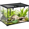 PawHut Terrario per Rettili Rialzato con Serratura e Porta per Alimentazione, Terrario per Tartarughe e Serpenti in Vetro Temperato e Rete Metallica, 50x30x35 cm, Nero