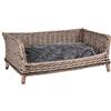 UNUS Cuccia per cani in vimini divano quadrato largo 80 cm con cuscino in poliestere grigio ideale per cani di taglia media e grande