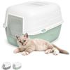 Paluplus Box Lettiera per Gatti Chiusa, Misura 48x38x32 cm, con coperchio apribile e porta basculante, Toilette gatti con filtro assorbi odori ai carboni attivi -314F (Verde)