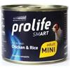 Generico Prolife Umido Cane Adult Mini Smart 200gr, alimento completo per cani adulti di taglia piccola, gusto POLLO e RISO | 6 scatolette da 200 grammi l'una.