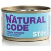 Generico Natural Code Umido Gatto Sterilised TONNO e ZUCCHINE, Numero 01, alimento completo in SFILACCETTI per gatti sterilizzati di tutte le taglie, altamente digeribile|12 scatolette da 85 grammi l'una.
