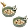 Generisch Abbeveratoio per uccelli invernale, rotondo, 16 cm, in ceramica smaltata, con 2 uccelli decorativi, vintage, per esterni, terrazza, balcone e prato (verde, 2 pezzi)