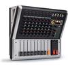 HIFRQVVC Console audio mixer stereo, Console di missaggio di potenza a 8 canali, kit mixer audio, 16 tipi di effetti digitali integrati, 2x150 W 16 effetti DSP Mixer audio USB professionale compatibile con Blu