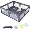RELAX4LIFE Box Recinto per Bambini, Centro di Attività per Bambini dai 6 Mesi ai 3 Anni (206x185,5cm, C: 50 Palline+4 Anelli,NERO)