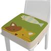 Chickwin Cuscino Rialzo Sedia per Bambini, Cartone Animato Stampa Cuscino Alzasedia con Cinghie Regolabile Lavabile Smontabile Cuscino Seduta per Sedia da Pranzo (gatto,40x40x10cm)