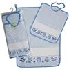 Bubabù Set ASILO SCUOLA MATERNA da ricamare AMICI DEL BOSCO 2 pezzi: bavaglino spugna con elastico cm.28x32, asciugamano cm.40x55 con fascia in etamine Cotone 100% Made in Italy (Azzurro)