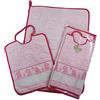 Bubabù Set ASILO SCUOLA MATERNA da ricamare ORSETTO 2 pezzi: bavaglino spugna con elastico cm.28x32 e asciugamano cm.40x55 tela aida per ricamare il nome Cotone 100% Made in Italy (ROSA)