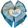 CrisArt Fiocco nascita blu e righe blu con cuore ricamato e piccoli pendenti stelline