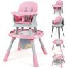 COSTWAY Seggiolone Pappa per Bambini 16 in 1, Seggiolone Convertibile con Cintura e Vassoio Rimovibile, Sedia Evolutiva per Neonati 6-36 Mesi con Piano Bifacciale, 3 Giochi e Cestino (Rosa)