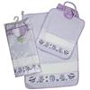 Bubabù Set ASILO SCUOLA MATERNA da ricamare AMICI DEL BOSCO 3 pezzi: bavaglino spugna con elastico cm.28x32, asciugamano cm.40x55 con fascia in etamine + sacchetto Cotone 100% Made in Italy (LILLA)