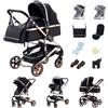 GLOKID Passeggino 3 in 1，Passeggino Canne，Trio，Con Seggiolino Accessori，Adattatori universali，Passeggino per bambini fino a 25 kg，4 ruote con ammortizzatori，navicella，grandi ruote (739 nero oro)